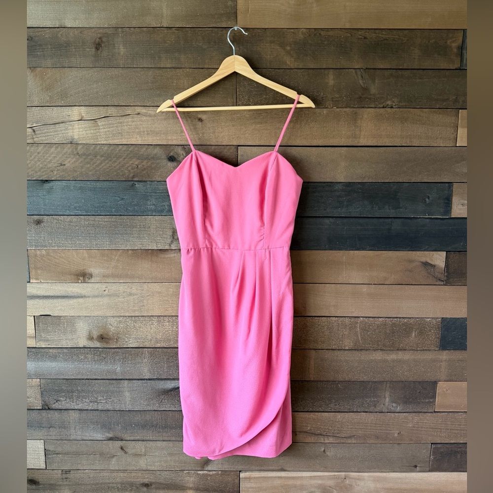 Vintage 90s Hot Pink Slip Dress Mini Spaghetti Strap Draped Cocktail Party Dress